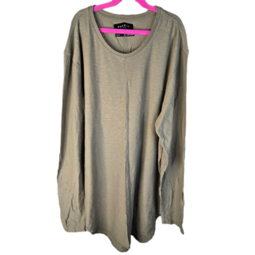 Pacsun Mens Longer Fit Long Sleeve Cotton Shirt Green/Grey Size XL